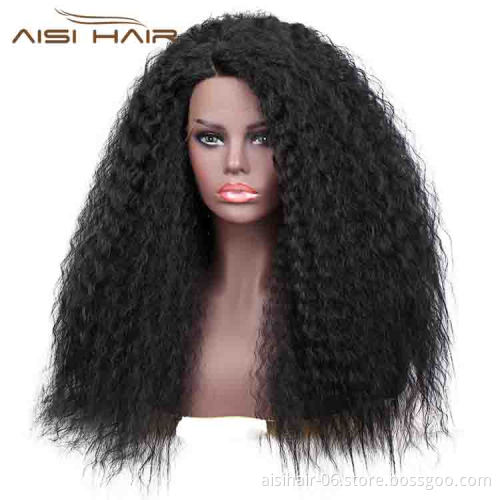 Aisi Hair Cheap Long Kinky Fluffy Natural Black Wig Afro Curly Lace Front Wig Synthetic Front Lace Hair Wigs For Black Women